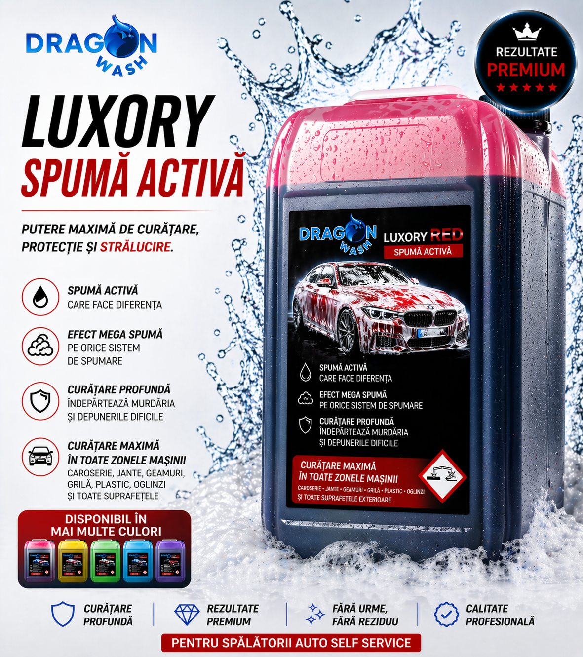 Dragon Luxury 20 Litri Spumă Activă Profesională pentru Spălătorii Self Service – Mega Spumă Premium