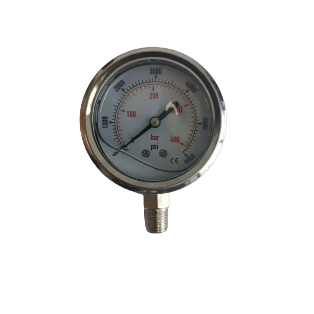 Manometru circular 0-400 bari pentru pompe de presiune cu carcasa metalica argintie pentru spălătorii auto self service