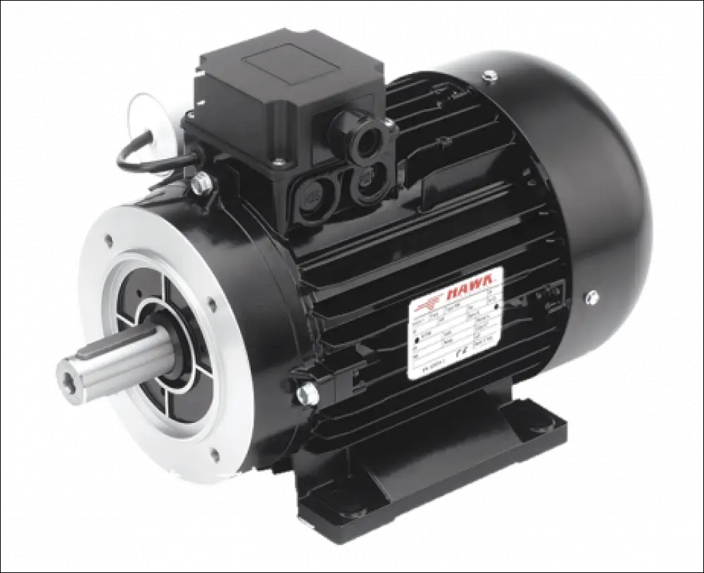 Motor electric trifazat hawk negru cu carcasă nervurată și arbore argintiu pentru pompe înaltă presiune