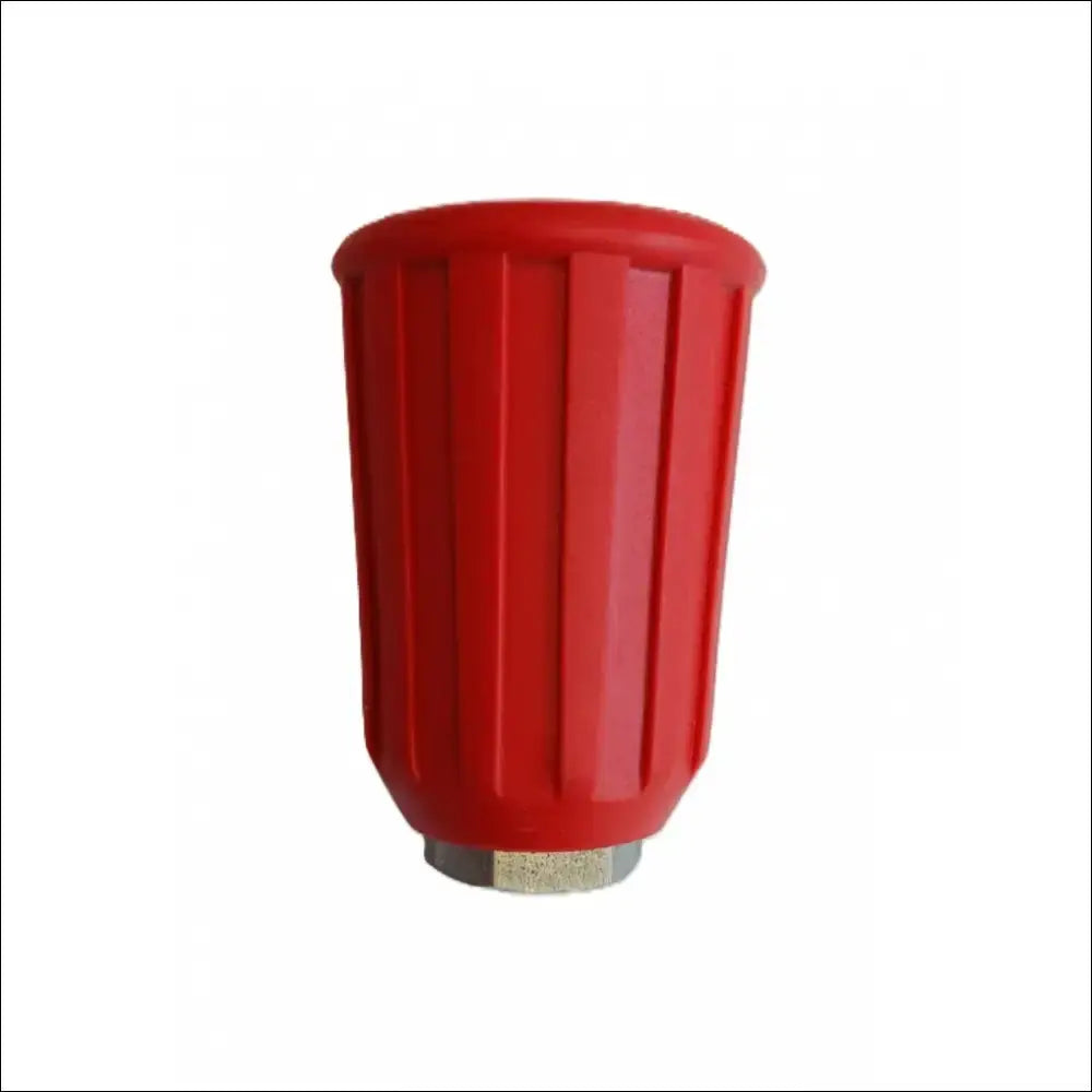 Proteție duză presiune inox cu cap frontal roșu din plastic și bază metalică filetata pentru spălătorie self service