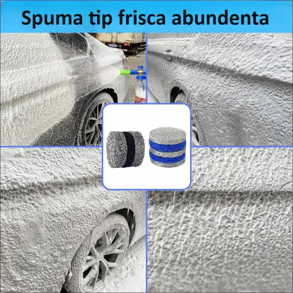 Sită premium pentru lance de spumare cu burete abraziv argintiu și albastru pentru efect mega spumă densă și abundentă