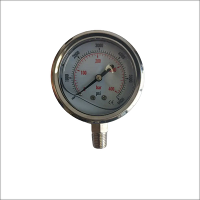 Manometru circular 0-400 bari pentru pompe de presiune cu carcasa metalica argintie pentru spălătorii auto self service