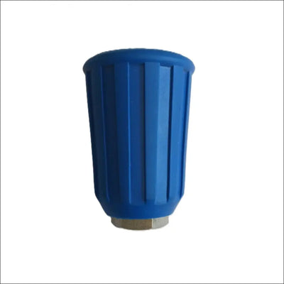 Protecie duză presiune inox self service cu cap frontal albastru din plastic canelat și bază metalică hexagonală